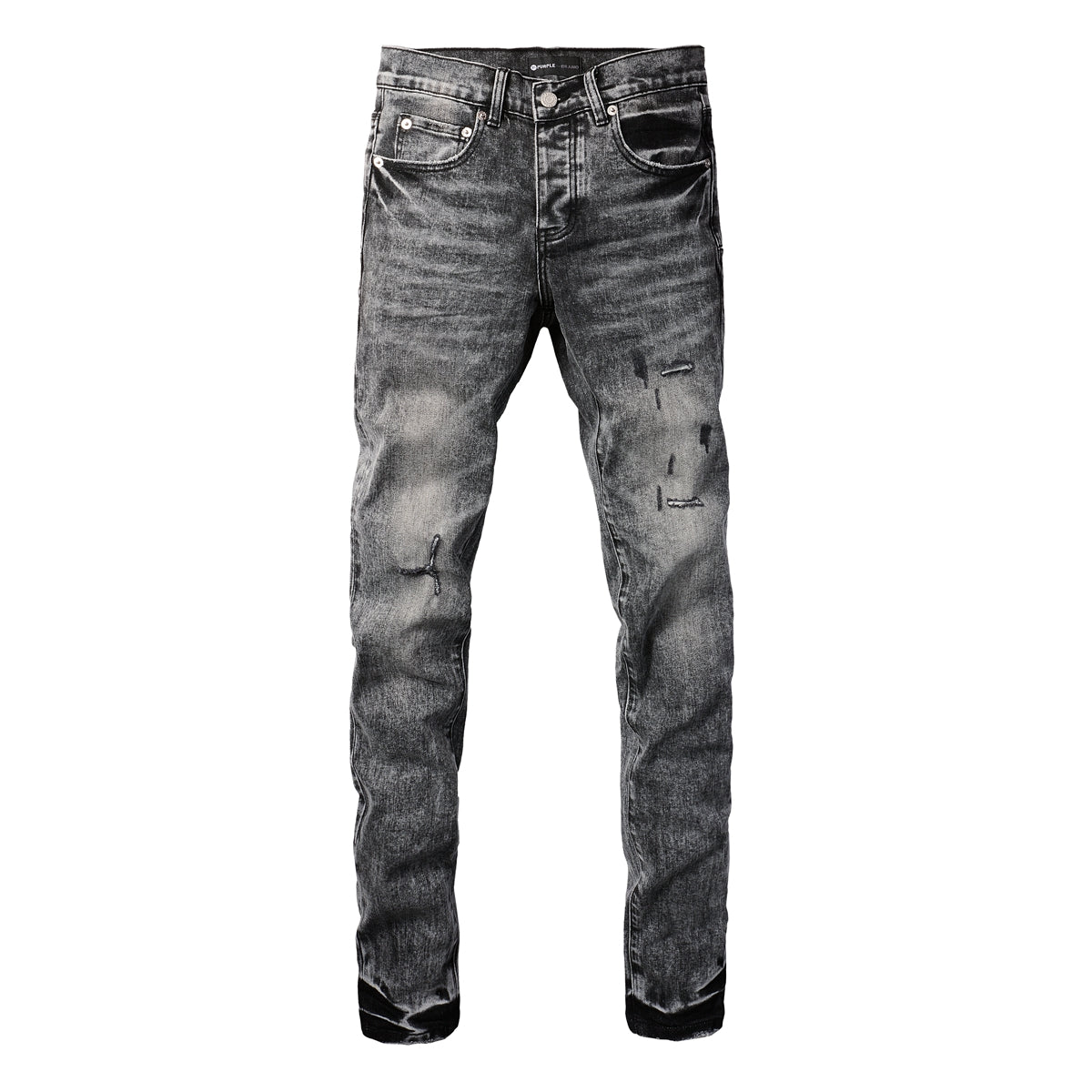 PURPLE Men Distressed Grey Washed skinny Jeans Ripped Scratch style 9105