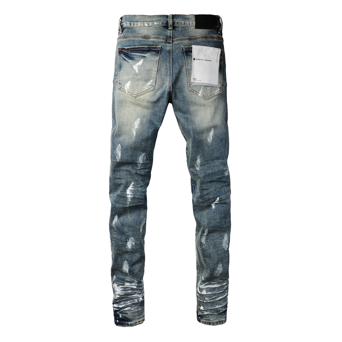 PURPLE Men Streetwear Skinny Jeans Light Blue Wash with White Paint Brush Strokes 9060