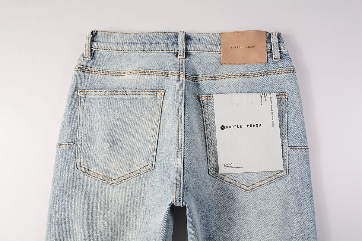 PURPLE Men Streetwear Skinny Jeans Light Blue Wash with Knee Ripped Details and Black Lining 9010