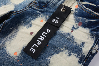 PURPLE  Men Streetwear Skinny Jeans Black and White Graffiti Wash with Multi Color Paint Splash 5090