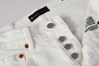 PURPLE  Men Classic Streetwear Skinny Jeans Solid White with Subtle Distressed Details PU9118