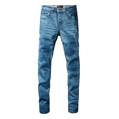 PURPLE  Men classic streetwear Jeans Washed BlueClean Look Skinny Fit 9106