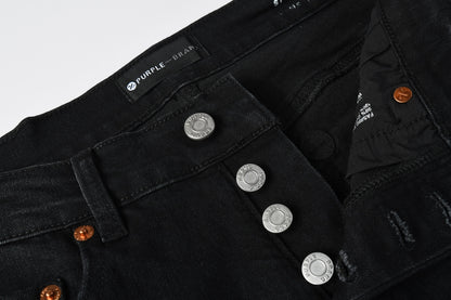 PURPLE  Men Streetwear Skinny Jeans Black Wash with Distressed Details and Multi - Color Paint Splash 9121