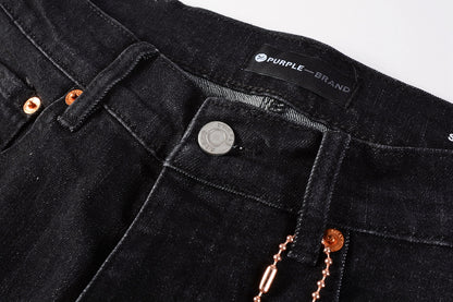 PURPLE   Men Streetwear Skinny Jeans Black Wash with Knee Rips and White Paint Specks 9035