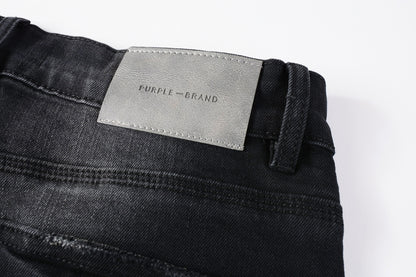 PURPLE  Men Streetwear Jeans Distressed Black Paint Splash Patch Ripped skinny 9099