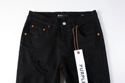 PURPLE  Men Streetwear Skinny Jeans Black Wash with Distressed Rip Details 9022