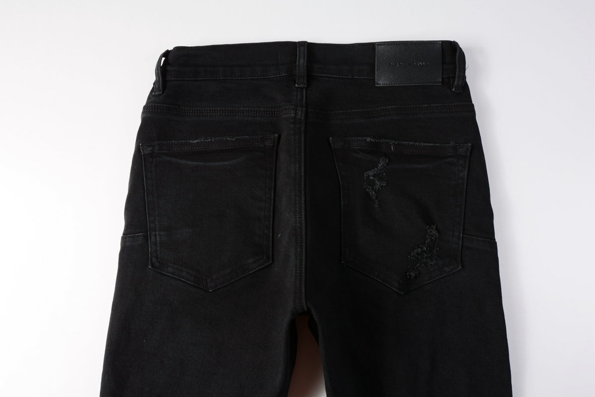 PURPLE  Men Distressed Black Skinny Jeans with Heavy Ripped Design and Grunge Streetwear Vibe 9108
