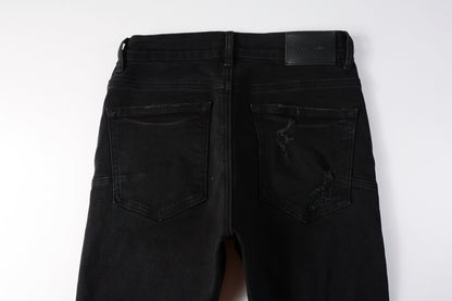 PURPLE  Men Distressed Black Skinny Jeans with Heavy Ripped Design and Grunge Streetwear Vibe 9108