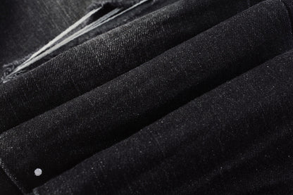 PURPLE   Men Streetwear Skinny Jeans Black Wash with Knee Rips and White Paint Specks 9035