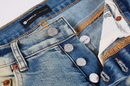 PURPLE  Men Streetwear Skinny Jeans Light Blue Wash with White Paint Splatter and Distressed Rips 9007