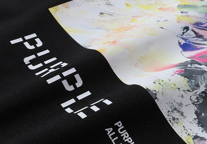PURPLE Men Streetwear Tee Black & White with Purple Brand Van Gogh-Inspired Vibrant Abstract