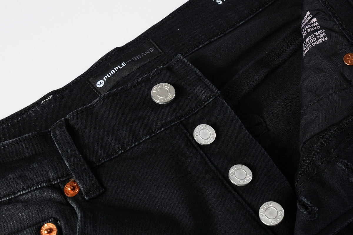 PURPLE   Men Streetwear Skinny Jeans Black Fade Wash with White Paint Splatter and Distressed Rips 9002