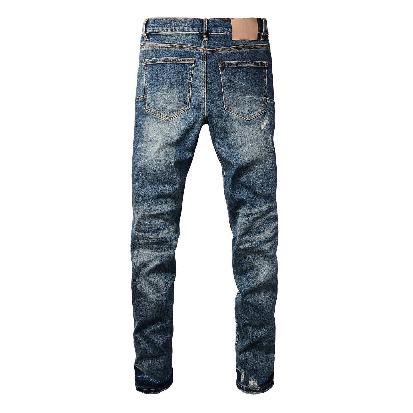 PURPLE  Men Classic Streetwear Jeans Distressed Dark Blue Ripped skinny 9096