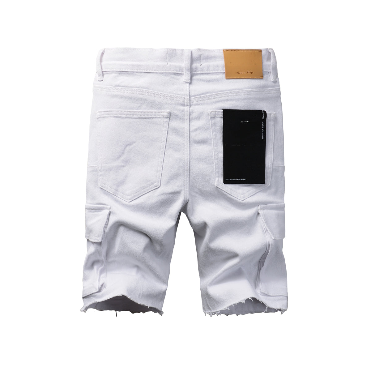 PURPLE  Men Streetwear White Cargo Denim Shorts with Multiple Pockets and Raw Hem 5082