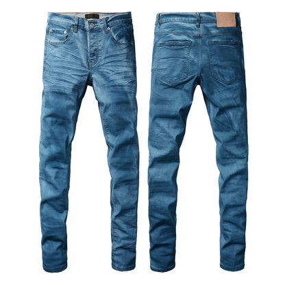 PURPLE  Men classic streetwear Jeans Washed BlueClean Look Skinny Fit 9106