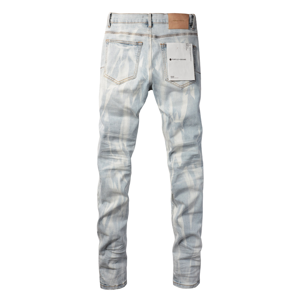 PURPLE   Men Streetwear Skinny Jeans Light Blue Wash with White Brushstroke Texture 7017