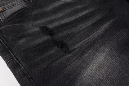 PURPLE  Men Streetwear Skinny Jeans Black Wash with Knee Ripped Details 9029
