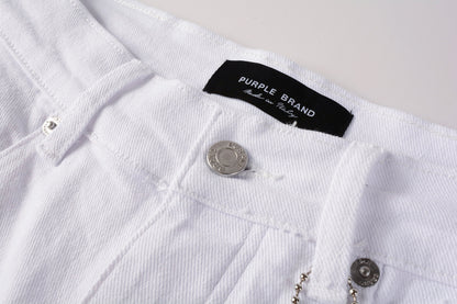 PURPLE  Men Streetwear White Cargo Denim Shorts with Multiple Pockets and Raw Hem 5082