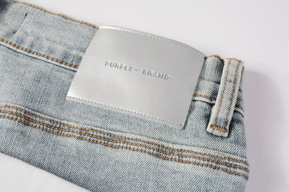 PURPLE   Men Streetwear Skinny Jeans Light Blue Wash with Holographic Iridescent Finish 9005