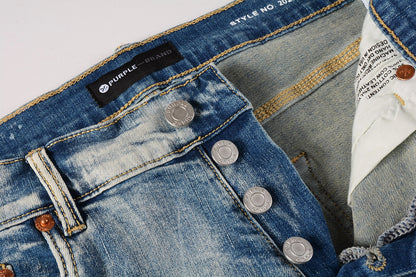 PURPLE  Men Streetwear Skinny Jeans Light Blue Wash with Heavy Distressed Rips 9050