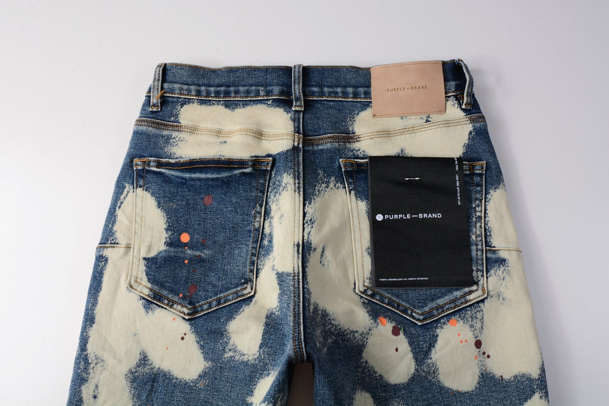 PURPLE  Men Streetwear Skinny Jeans Black and White Graffiti Wash with Multi Color Paint Splash 5090
