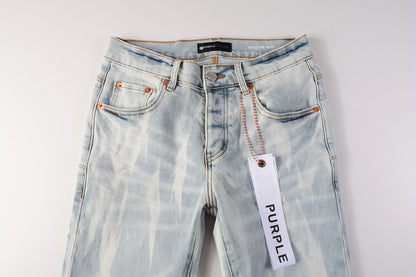 PURPLE   Men Streetwear Skinny Jeans Light Blue Wash with White Brushstroke Texture 7017