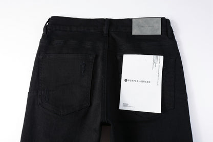PURPLE  Men Streetwear Skinny Jeans Black Wash with Distressed Rip Details 9022