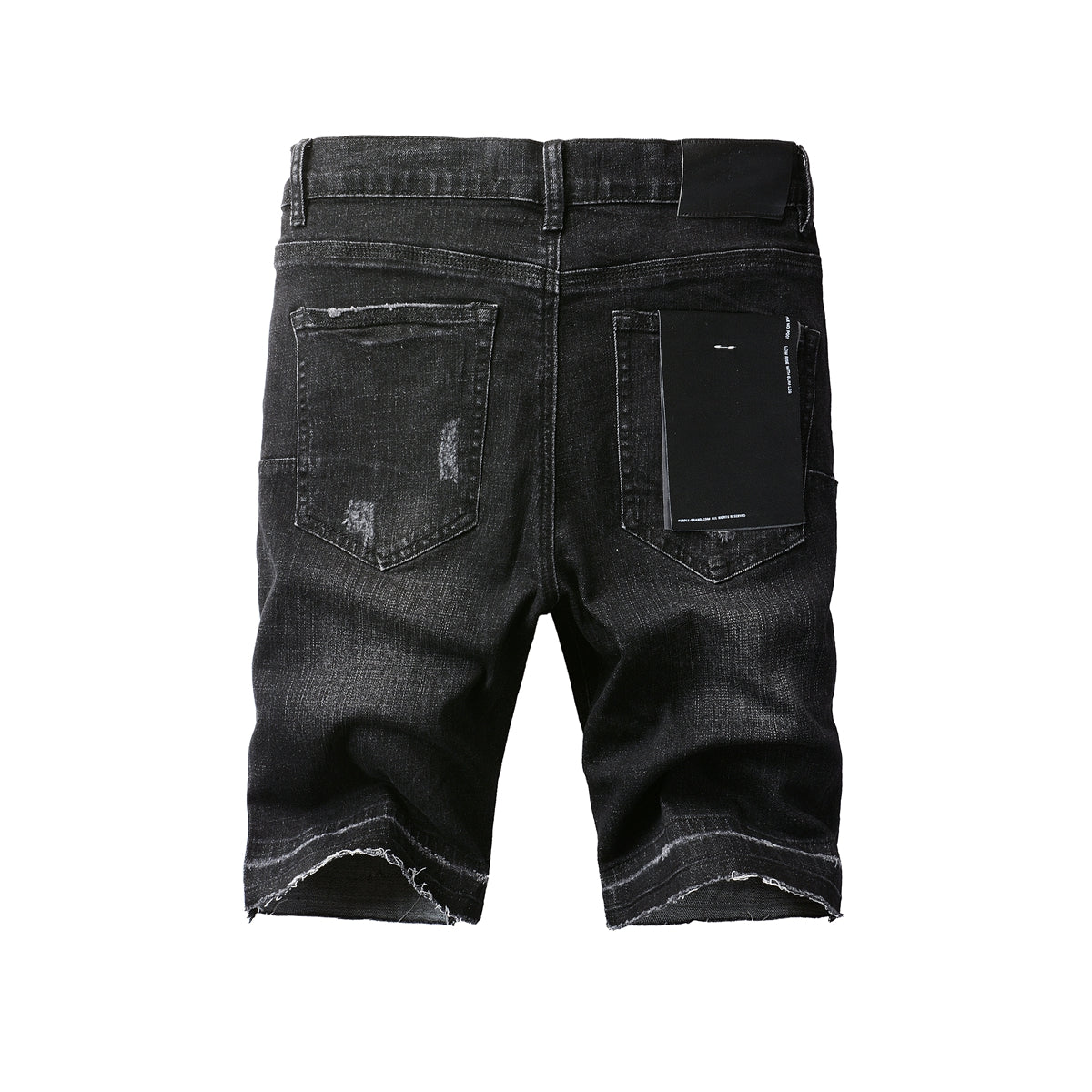PURPLE   Men Streetwear Denim Shorts Black Wash with Distressed Rips and Raw Hem 5083