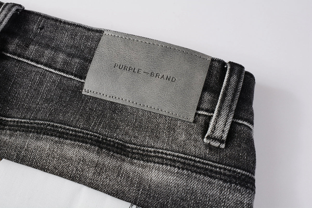 PURPLE  Men Streetwear Skinny Jeans Dark Gray Wash with White Paint Splatter and Distressed Rips 9032