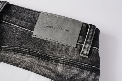 PURPLE  Men Streetwear Skinny Jeans Dark Gray Wash with White Paint Splatter and Distressed Rips 9032