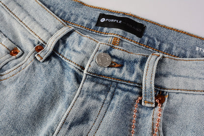PURPLE   Men Streetwear Skinny Jeans Light Blue Wash with Knee Ripped Details and Black Lining 9010