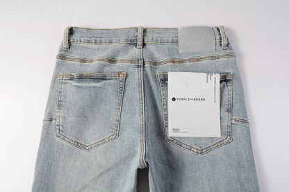 PURPLE   Men Streetwear Skinny Jeans Light Blue Wash with Holographic Iridescent Finish 9005