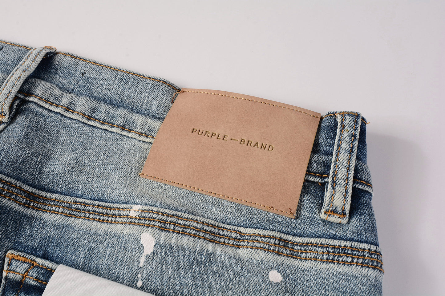 PURPLE   Men Streetwear Skinny Jeans Light Blue Wash with Heavy Distressed Rips and White Paint Splatter 9003