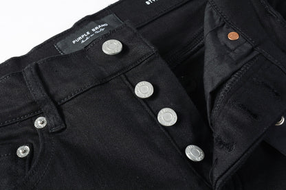 PURPLE  Men Streetwear Denim Shorts Black Wash with Minimalist Design and Raw Hem 5023