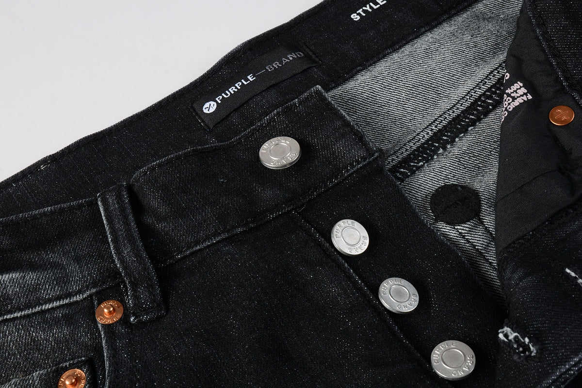 PURPLE   Men Streetwear Skinny Jeans Black - Gray Fade Wash with White Paint Specks 9027