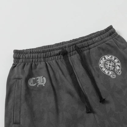 CHROME HEARTS  Men Designer Wide Leg Jeans Vintage Black with Quilted Texture and Distressed Hem 1115