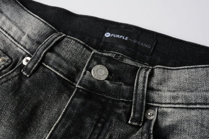 PURPLE  Men Classic Streetwear Jeans Distressed Grey Ripped skinny Fit 9103