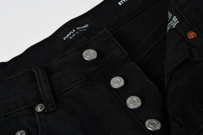 PURPLE  Men Streetwear Black Denim Shorts with Distressed Ripped Details and Raw Hem 5108