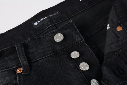PURPLE  Men Streetwear Skinny Jeans Black Wash with Knee Ripped Details 9029