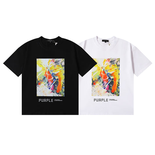 PURPLE Men Streetwear Tee Black & White with Purple Brand Van Gogh-Inspired Vibrant Abstract