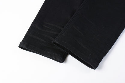 PURPLE  Men Streetwear Skinny Jeans Black Wash with Distressed Rip Details 9022