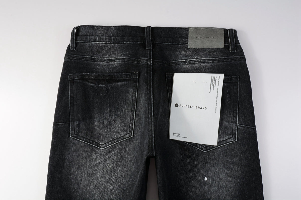 PURPLE   Men Streetwear Skinny Jeans Black - Gray Fade Wash with White Paint Specks 9027
