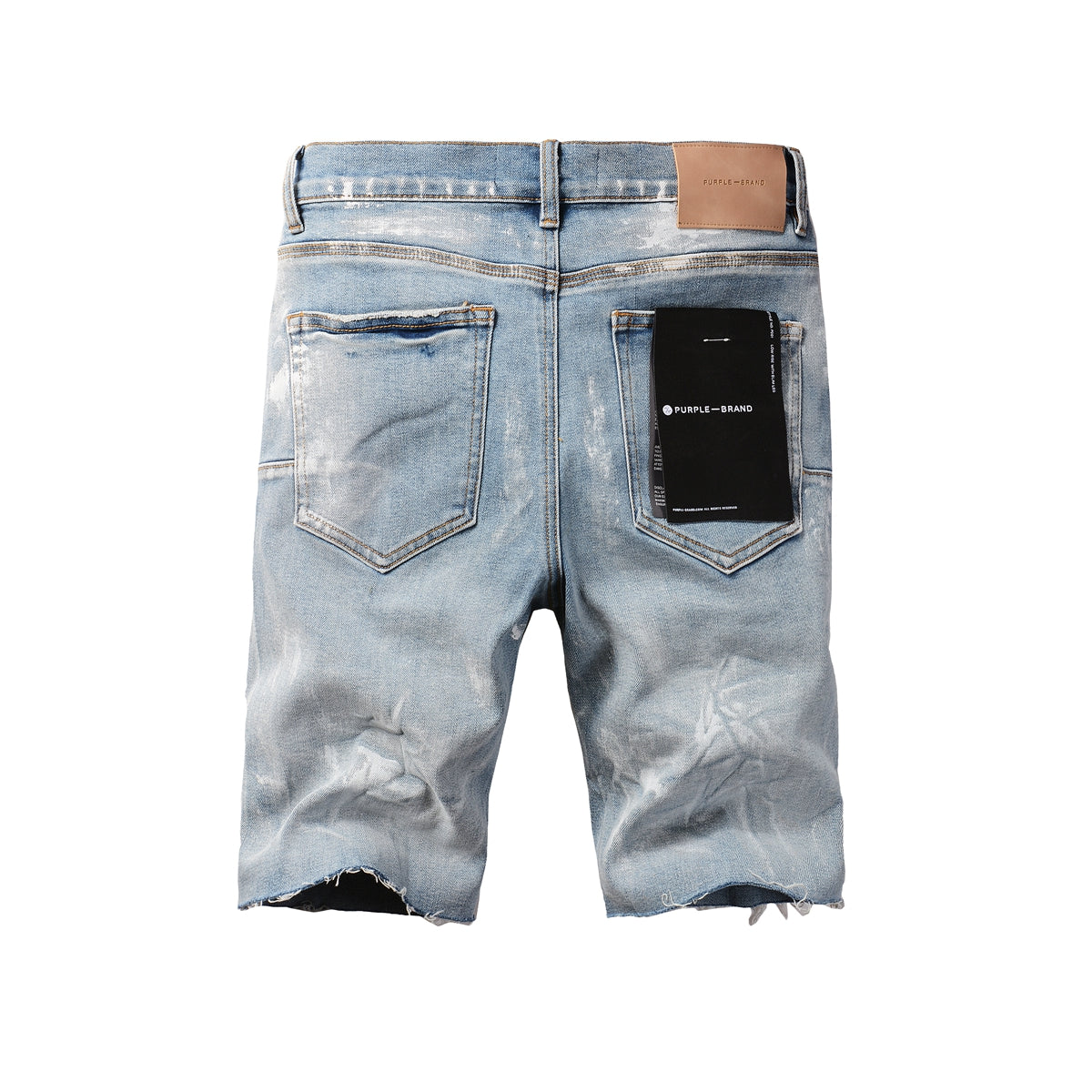 PURPLE  Men Streetwear Light Blue Denim Shorts with Vintage Wash and Raw Hem Finish 5091