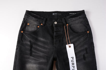 PURPLE  Men Streetwear Skinny Jeans Black Wash with Knee Ripped Details 9029