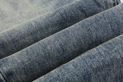 PURPLE  Men Streetwear Skinny Jeans Light Blue Wash with Patchwork Distressed Details 9015