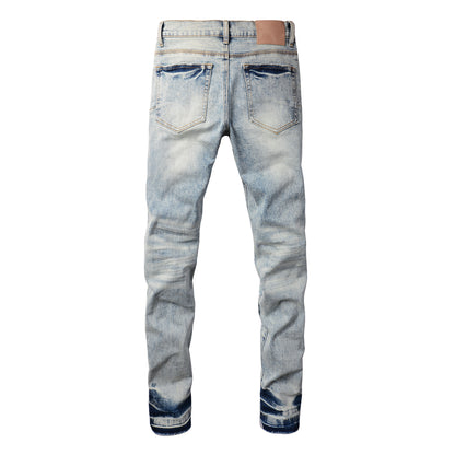 PURPLE  Men Streetwear Jeans Distressed Light Blue Abstract Ripped skinny 9093