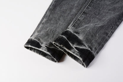PURPLE  Men Classic Streetwear Jeans Distressed Grey Ripped skinny Fit 9103
