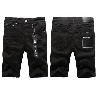 PURPLE  Men Streetwear Denim Shorts Black Wash with Minimalist Design and Raw Hem 5023