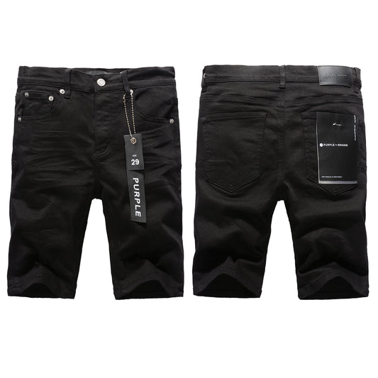 PURPLE  Men Streetwear Denim Shorts Black Wash with Minimalist Design and Raw Hem 5023