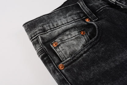 PURPLE  Men Streetwear Skinny Jeans Dark Gray Wash with Minimalist Style 9019